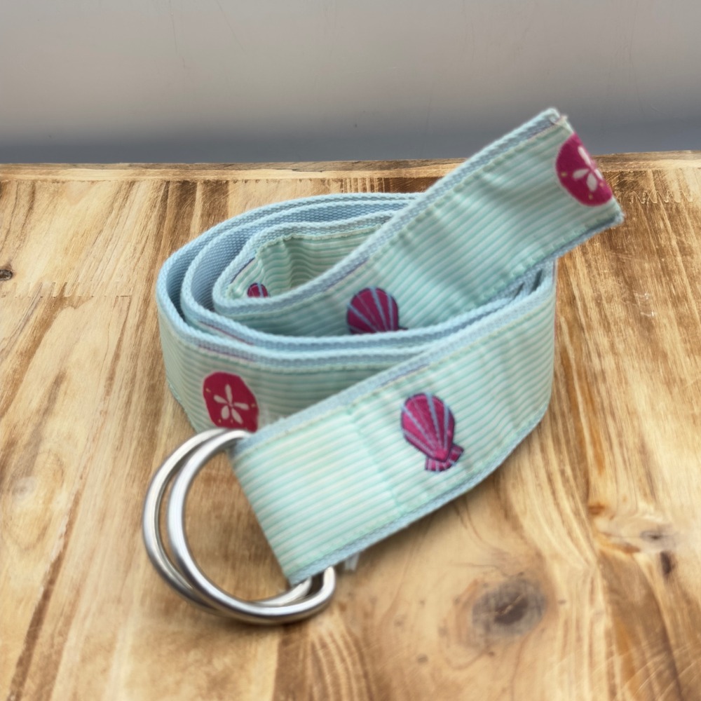 Toe Goz D-Ring Belt Blue Pink Seashell Nautical Y2K Size S Coastal Beachy
